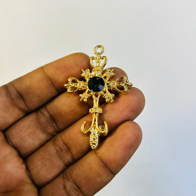 Gold greenish stone cross