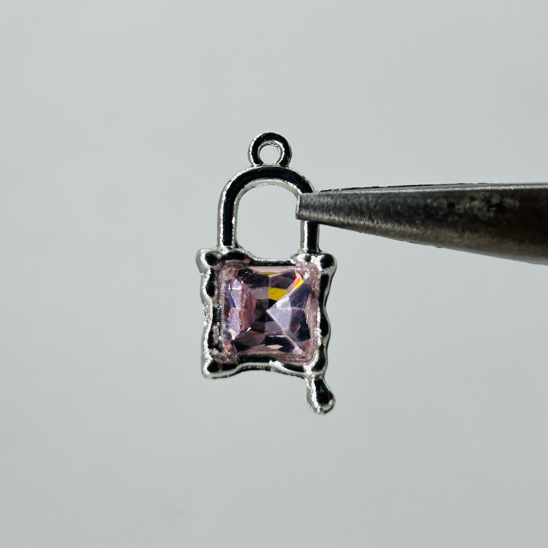 Silver lock charms pink