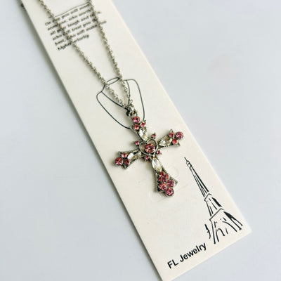 pink cross pendant with chain