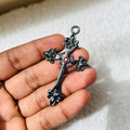 black Flower red stone cross