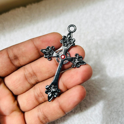 black Flower red stone cross