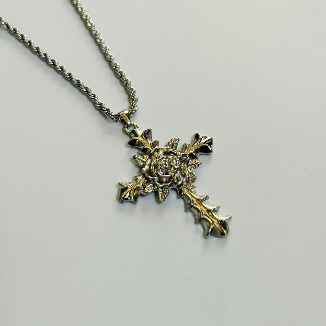 Big rose cross with stainless steel chain