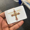 gold pink cross charm