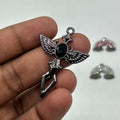 Black gothic wings black stone cross pendant