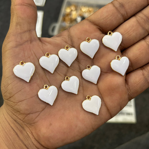 10 pcs white heart charms