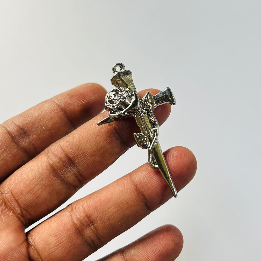 Cross Rose silver pendant