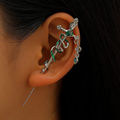 Gothic Silver-Tone Green Enamel & Celestial Moon Ear Cuff – Statement Punk Earcuff Jewellery