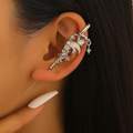 Gothic Silver Moon & Pearl Ear Cuff – Celestial Star Punk Statement Jewellery