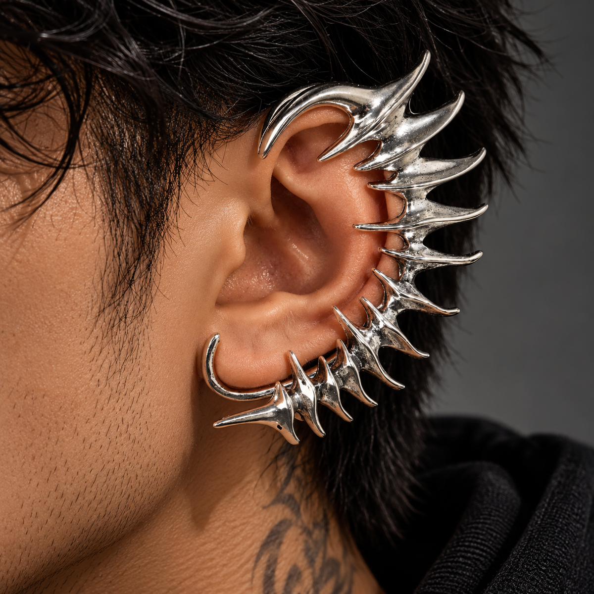 Silver Spiked Ear Cuff – Gothic Punk Statement Earring