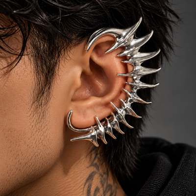 Silver Spiked Ear Cuff – Gothic Punk Statement Earring