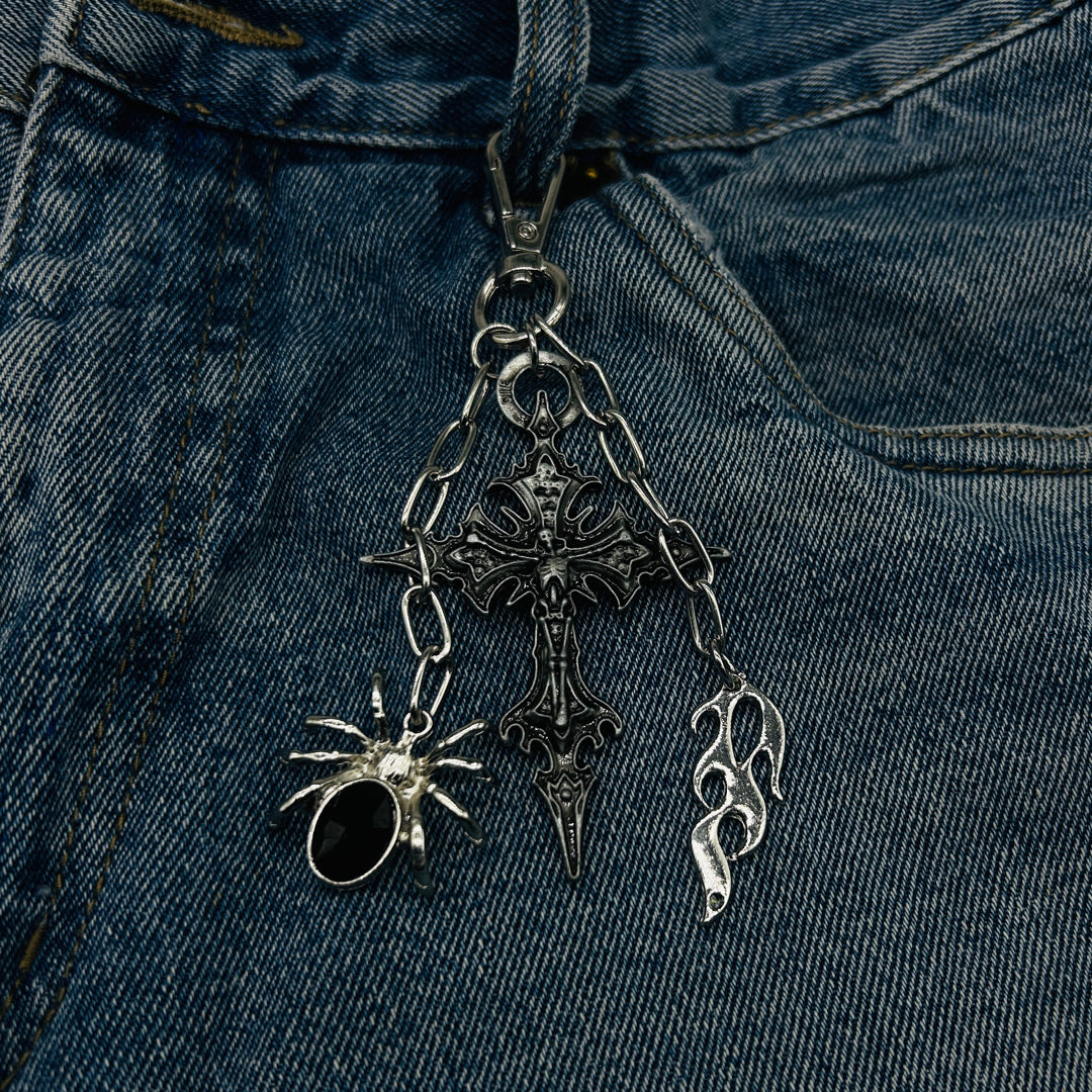 cross / spider / flame key chain