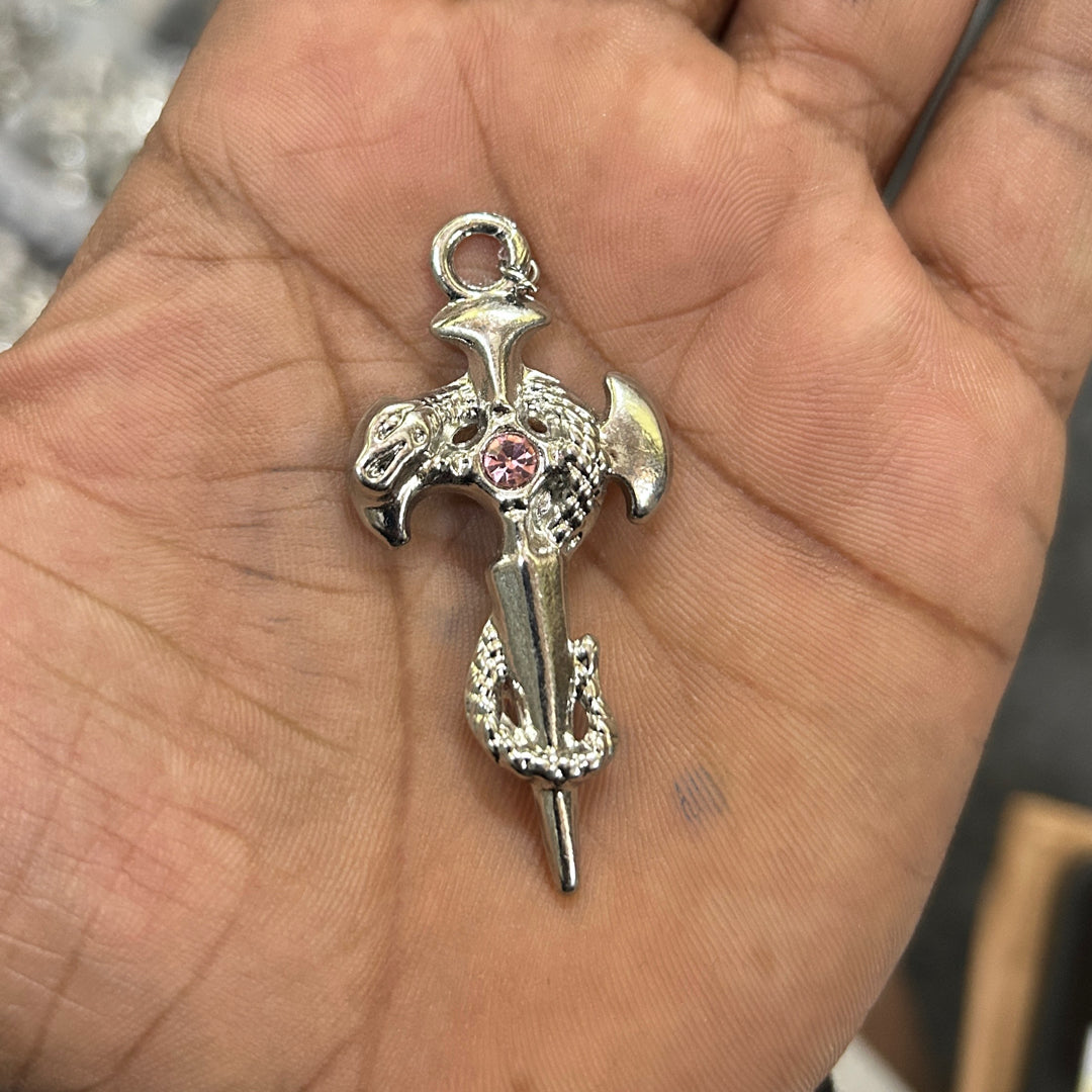 Snake cross with pink stone