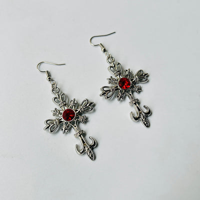 trending red stone cross earrings set
