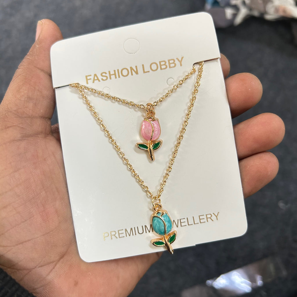 tulip necklace set of 2 pendant with chain