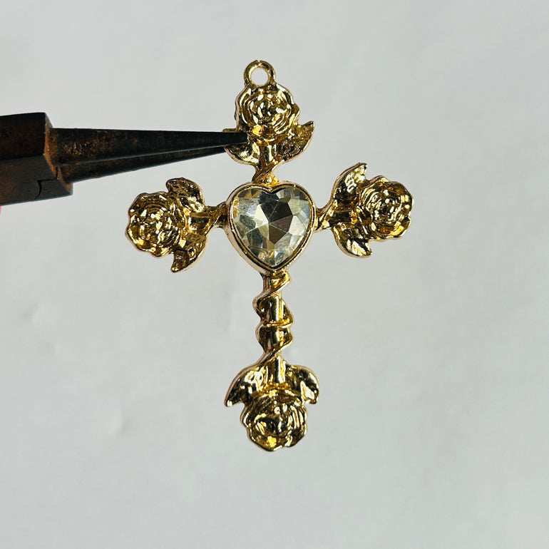 Golden white heart cross