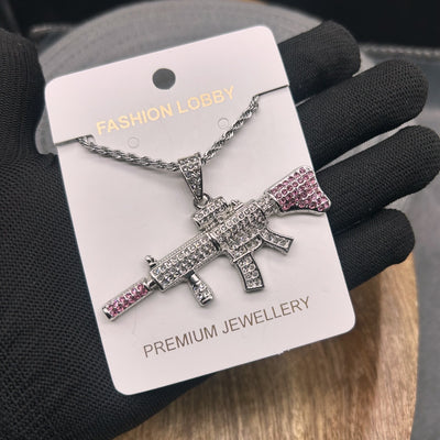 iced out gun pendant with chain