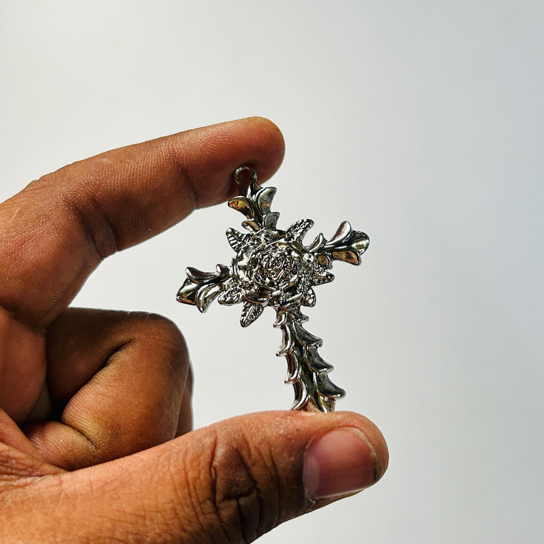 Big Rose cross charms silver