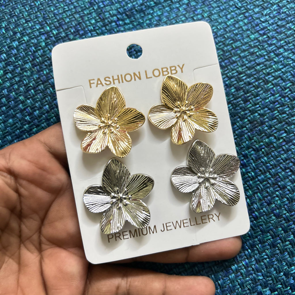 gold and silver plated flower earrings