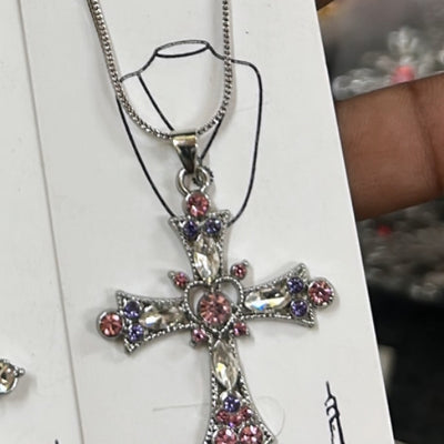 5 pcs pink cross pendant with chain