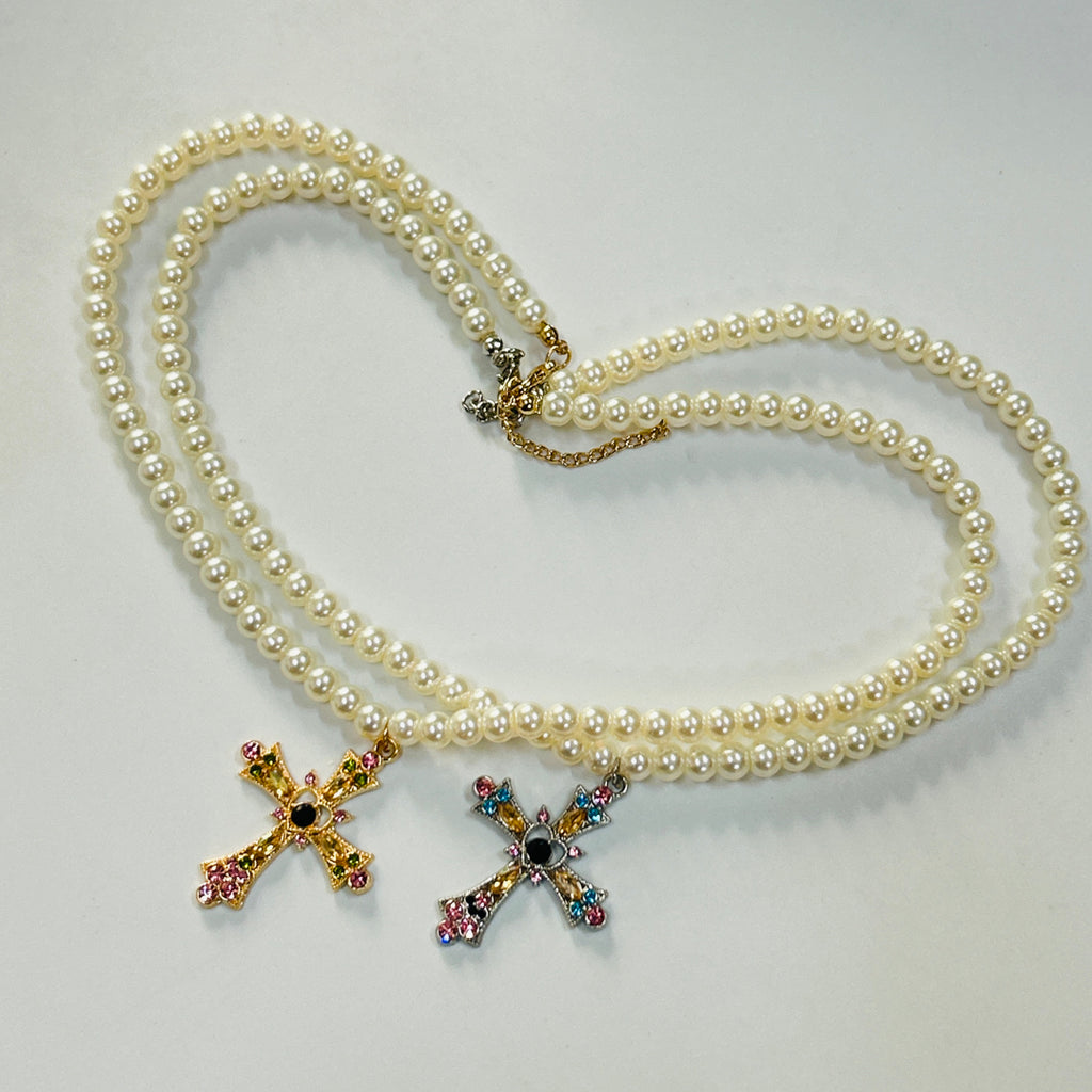 trending cross charms gold and silver set of 2 necklaces
