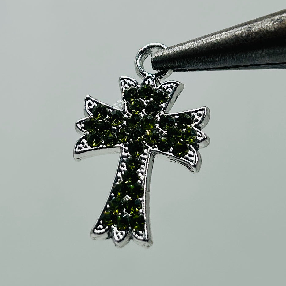 2 pcs Ch iced out green cross
