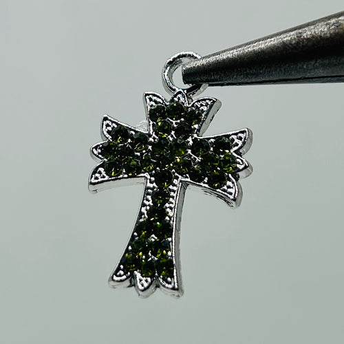 2 pcs Ch iced out green cross