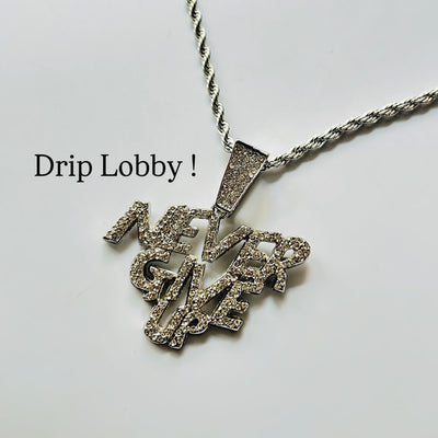 never give up iced out pendant with chain