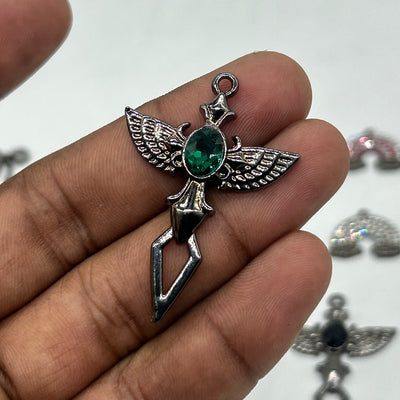 Black gothic wings green stone cross